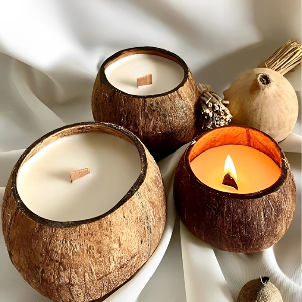 coconut candle with wooden wick