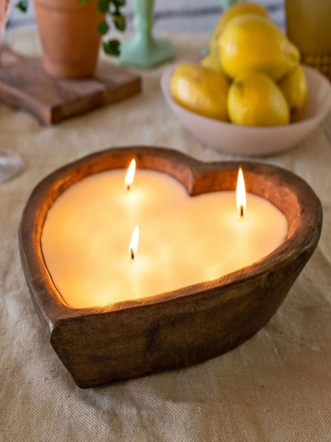 Special Candles Wooden Collection 15 Aesthetics Christmas Heart Wooden Dough Bowl Candle