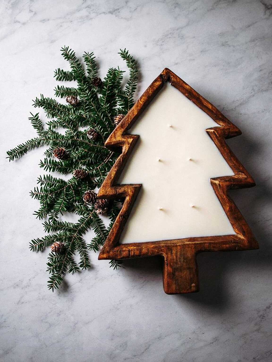 Special Candles Wooden Collection 5 Aesthetics Christmas Tree Wooden Dough Bowl Candle