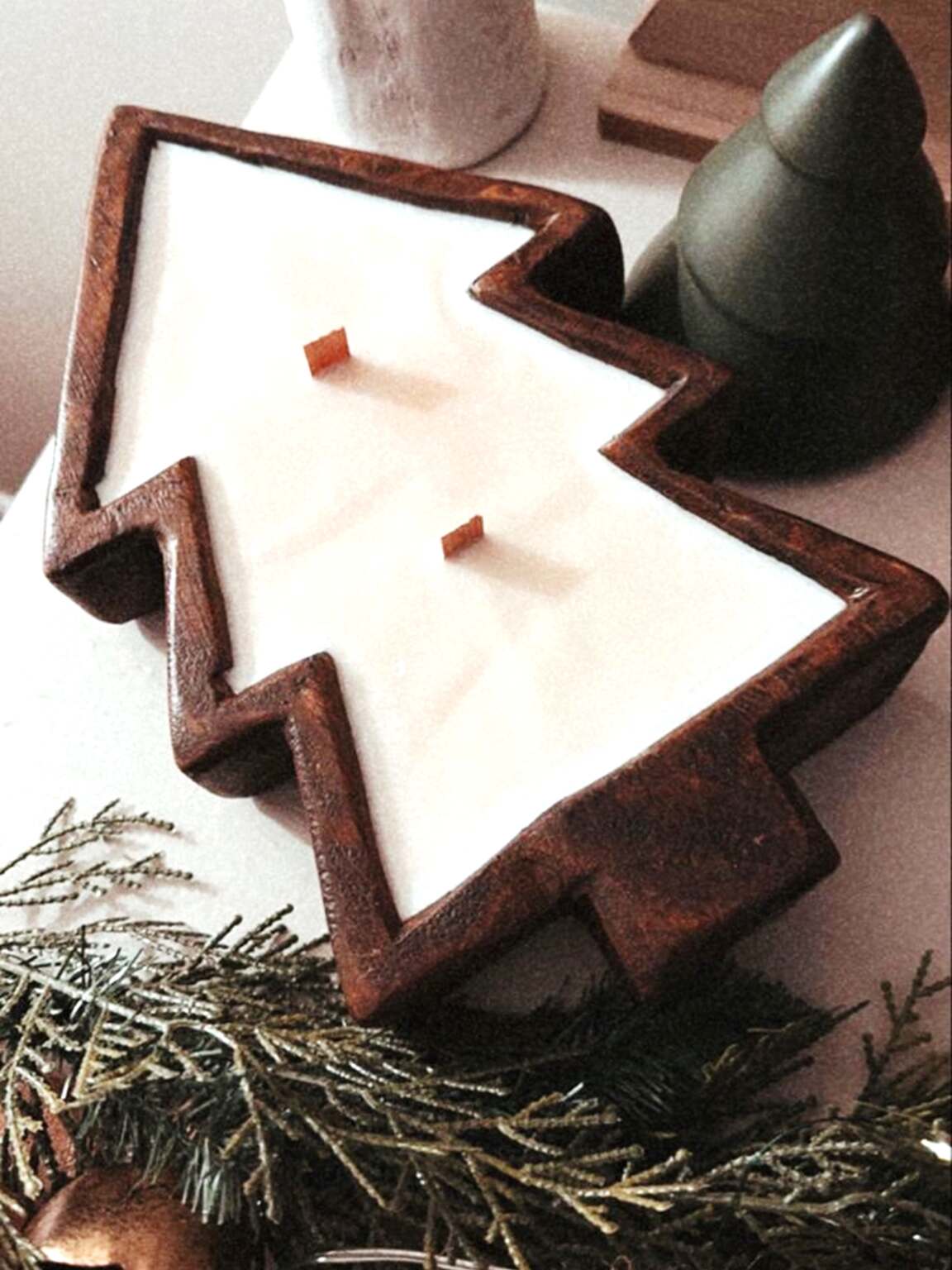 Special Candles Wooden Collection 6 Aesthetics Christmas Tree Wooden Dough Bowl Candle