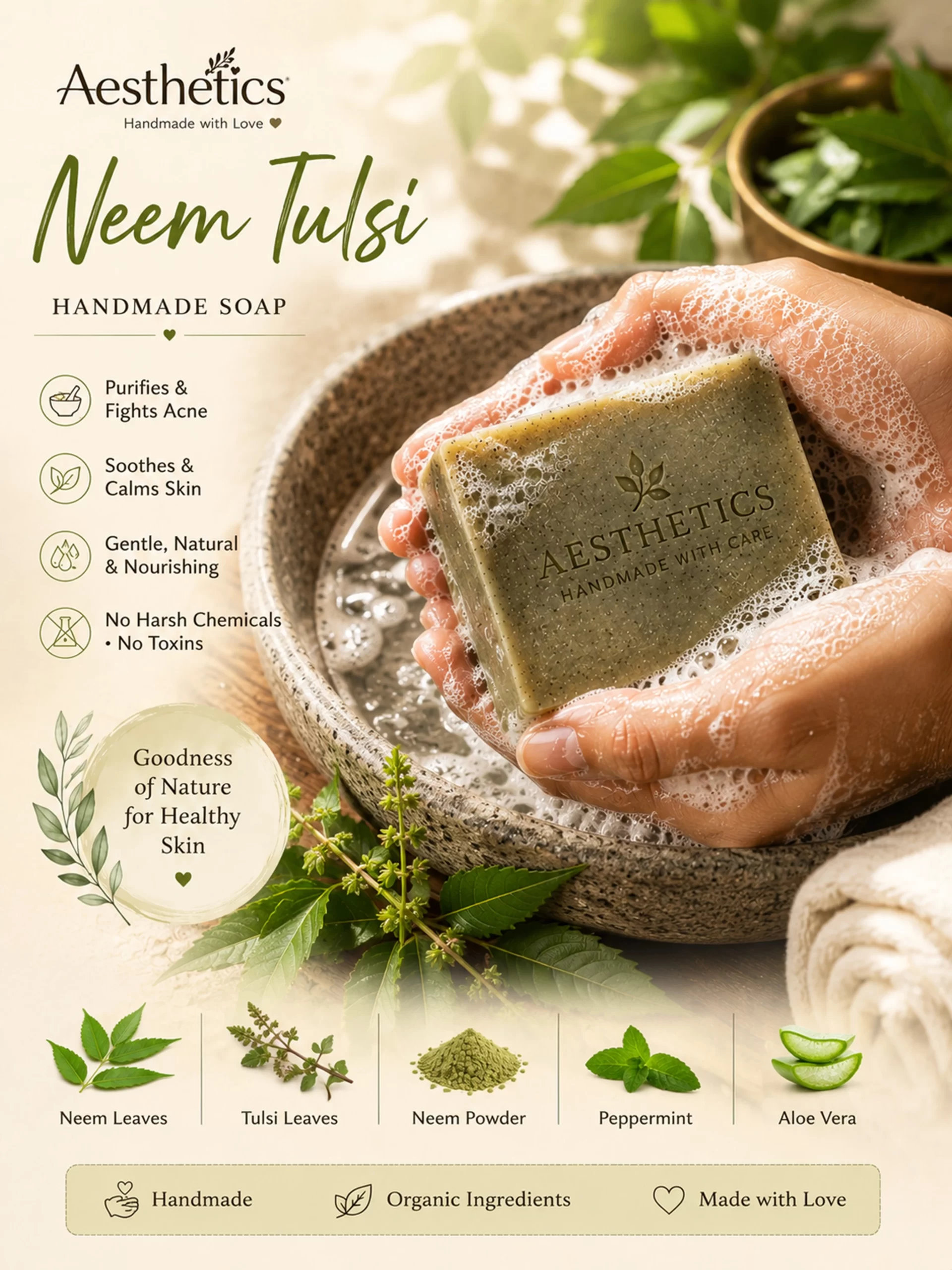 Neem Tulsi Handmade Beauty Soap | Aesthetics