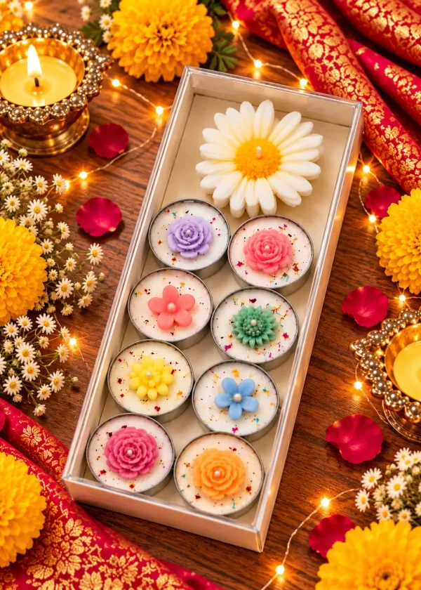 Festive Diwali Flower Candle Gift Box