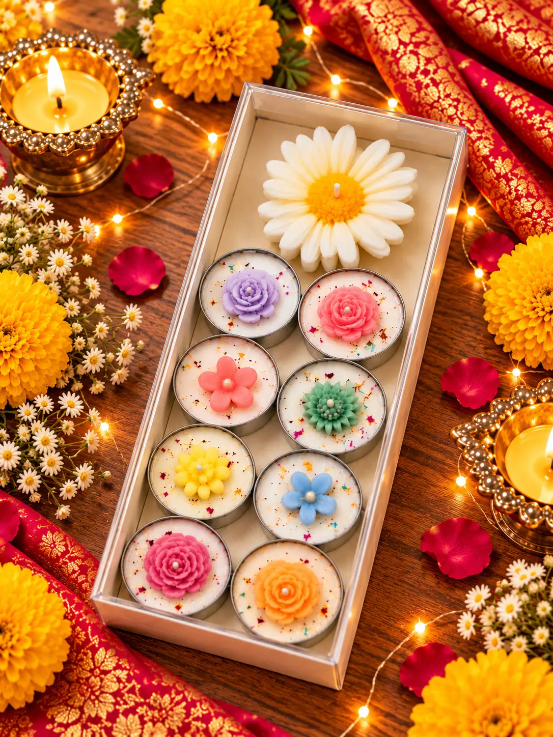 Festive Diwali Flower Candle Gift Box
