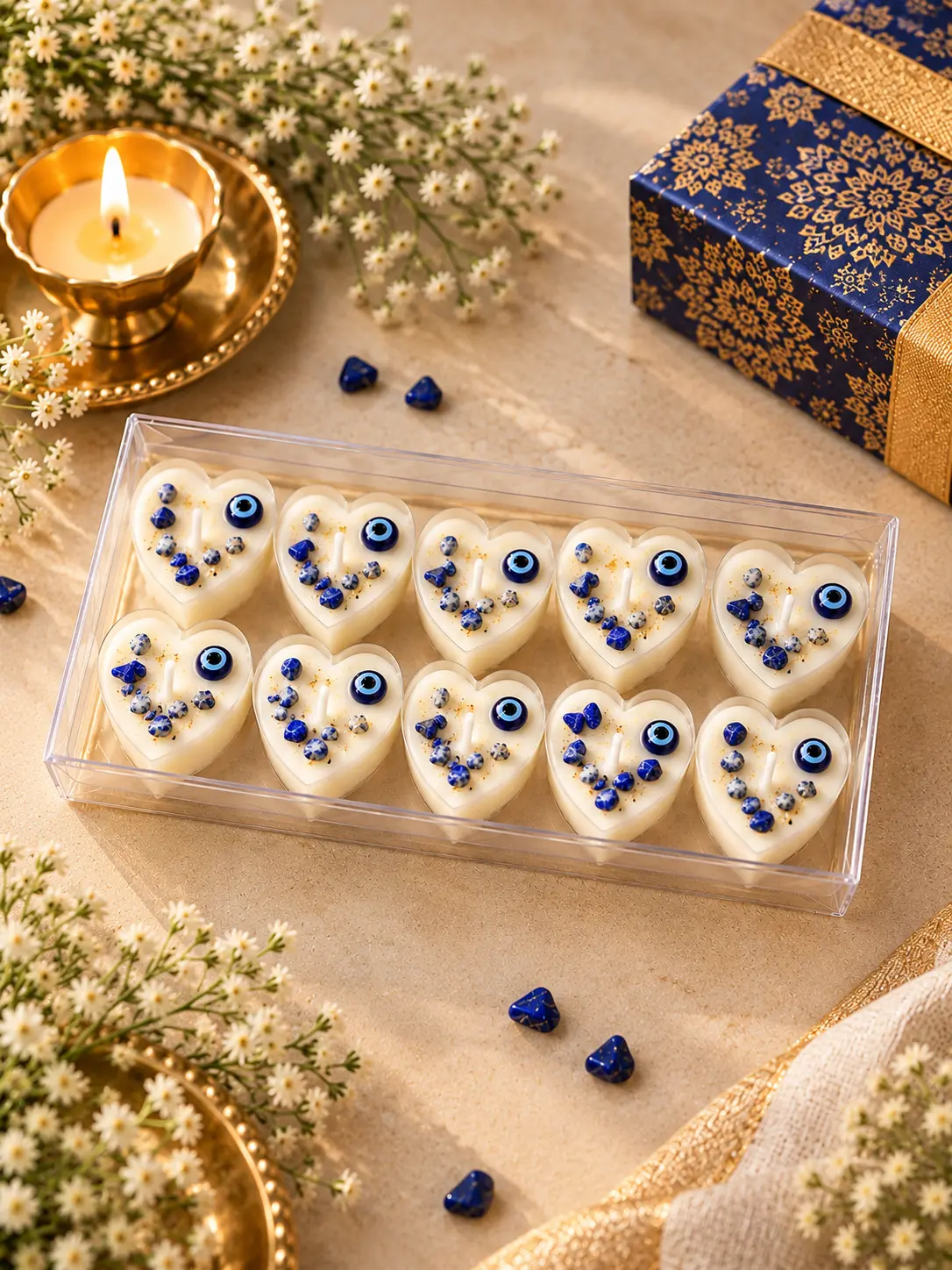 Lapis Heart Candle Gift Flat Lay